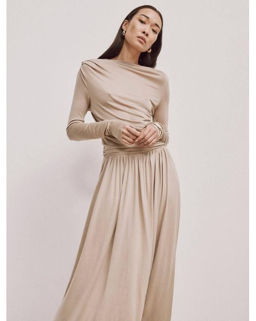 NINETY PERCENT Natural Romy Long Sleeve Draped Dress In Taupe