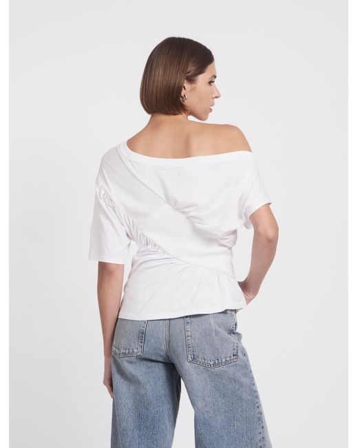 NINETY PERCENT Black Agathi Draped Top In White