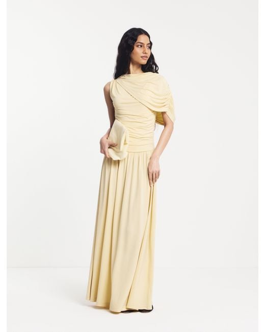 NINETY PERCENT Natural Mila Asymmetrical Caped Shoulder Maxi Dress In Butter Milk