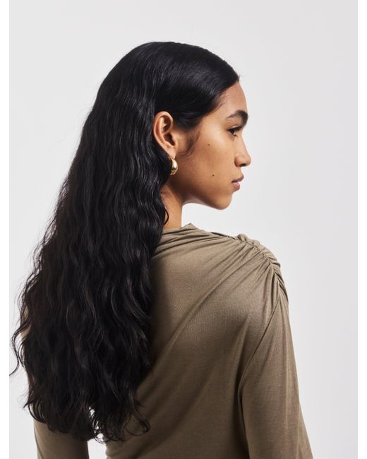 NINETY PERCENT Natural Iphis Draped Long Sleeve Top In Sage