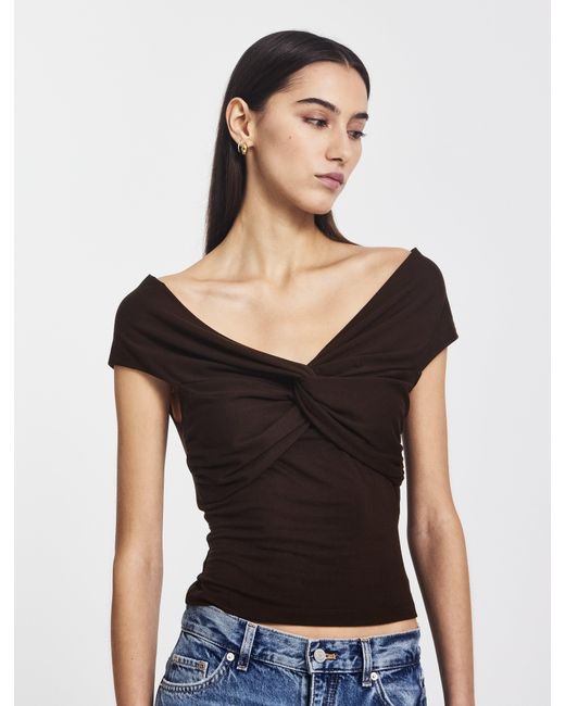 NINETY PERCENT Black Laila Twist Front Top In Bitter Chocolate