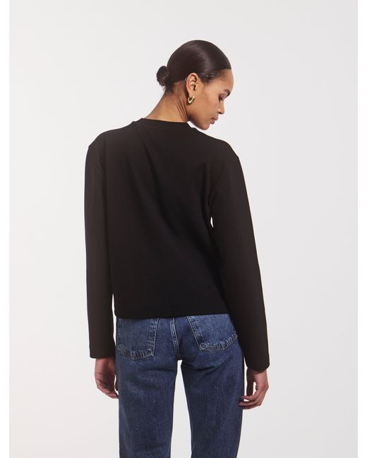 NINETY PERCENT Compact Cotton Long Sleeve T-shirt In Black