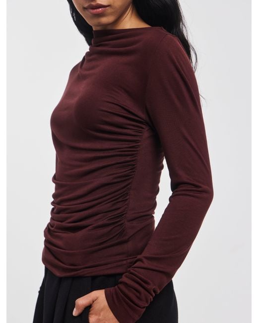 NINETY PERCENT Red Iphis Draped Long Sleeve Top In Bordeaux