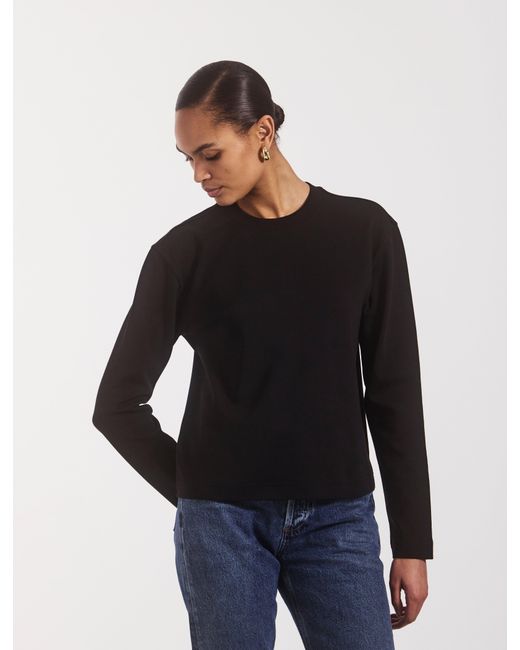 NINETY PERCENT Compact Cotton Long Sleeve T-shirt In Black
