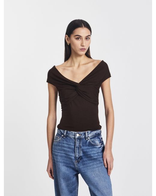 NINETY PERCENT Black Laila Twist Front Top In Bitter Chocolate