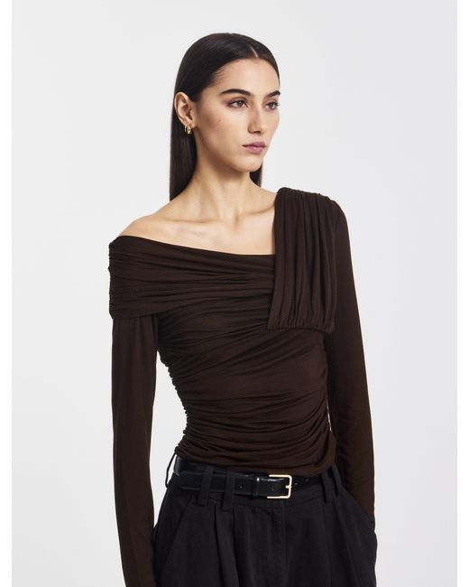 NINETY PERCENT Black Corey Ruched Long Sleeve Top In Bitter Chocolate