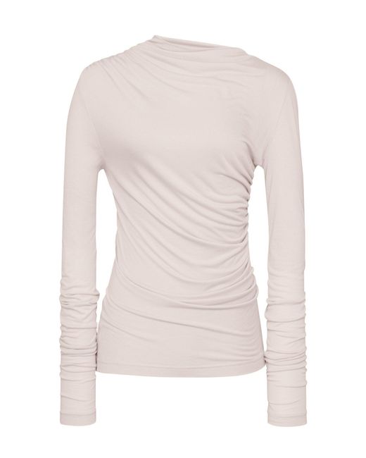 NINETY PERCENT Natural Iphis Draped Long Sleeve Top In Enoki Mushroom