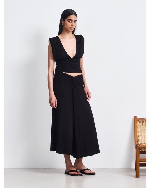 NINETY PERCENT White Sadie Twist Midi Skirt In Black