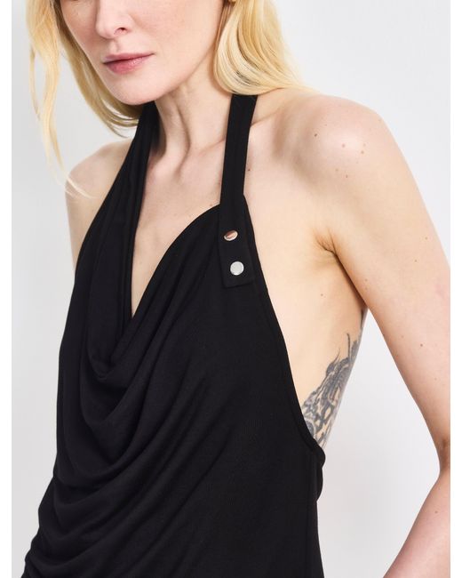 NINETY PERCENT Blue Sierra Drape Front Halter Top In Black