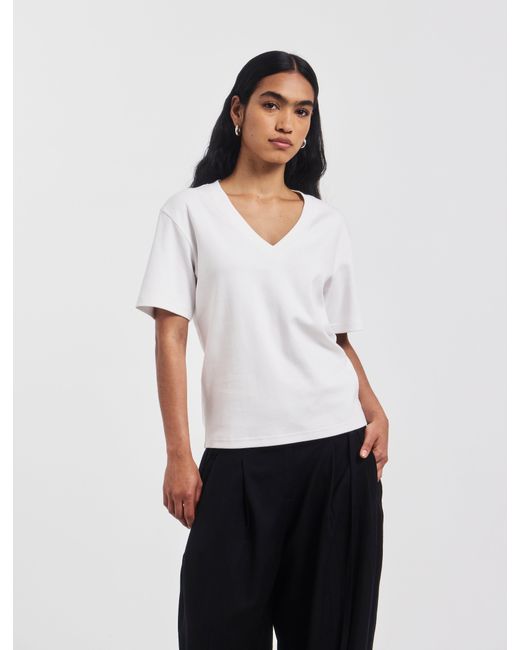 NINETY PERCENT Compact Cotton V Neck T-shirt In White