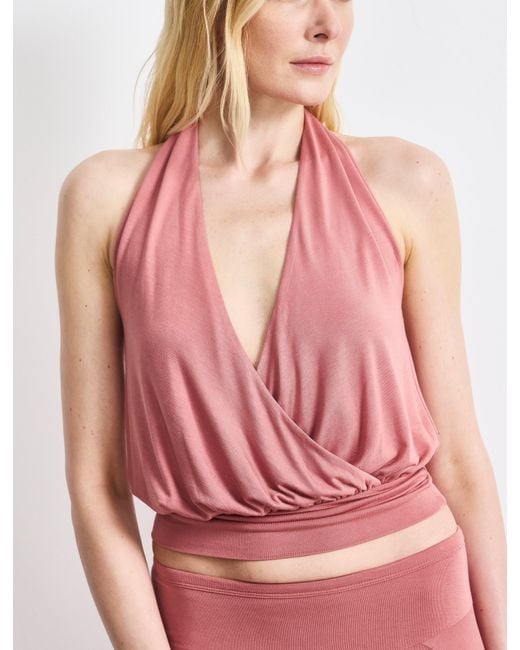 NINETY PERCENT Pink Lenny Wrap Front Halter In Melon