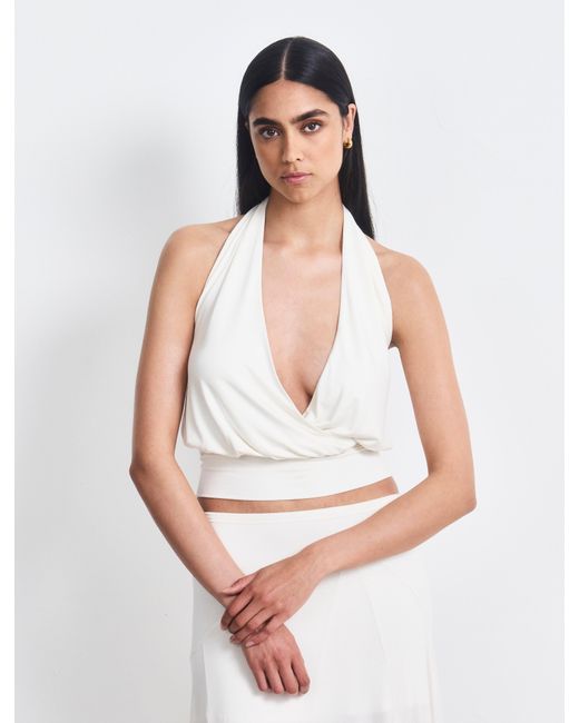 NINETY PERCENT White Lenny Wrap Front Halter In Chalk