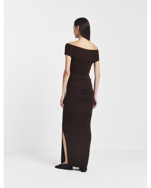 NINETY PERCENT White Leah Ruched Maxi Skirt In Bitter Chocolate
