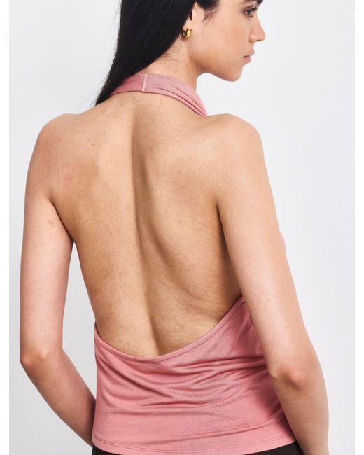 NINETY PERCENT Red Sierra Drape Front Halter Top In Melon