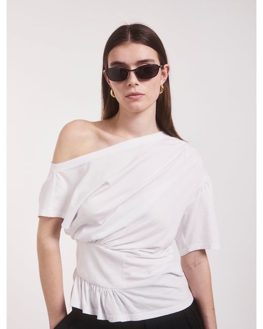 NINETY PERCENT Black Agathi Draped Top In White