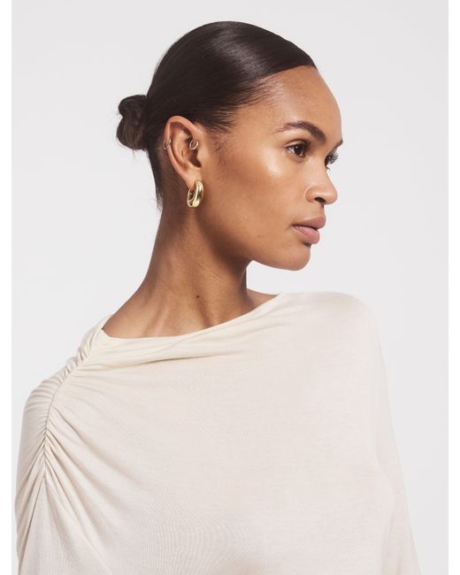 NINETY PERCENT Natural Iphis Draped Long Sleeve Top In Enoki Mushroom