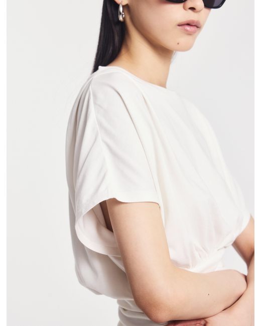 NINETY PERCENT White Wren Rouch Hem Tee In Chalk