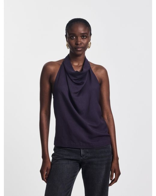 NINETY PERCENT Blue Kayla Halterneck Top In Aubergine