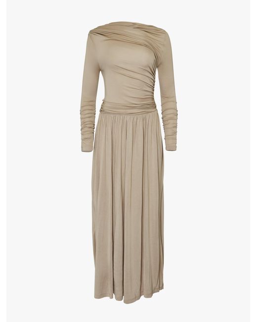 NINETY PERCENT Natural Romy Long Sleeve Draped Dress In Taupe