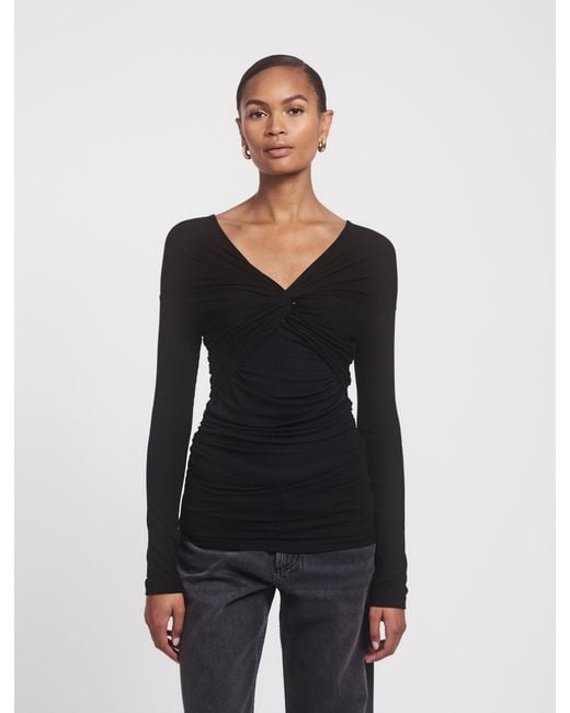 NINETY PERCENT Vesta Micromodal Knot Long Sleeve Top In Black