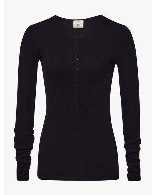 NINETY PERCENT Classic Rib Henley In Black