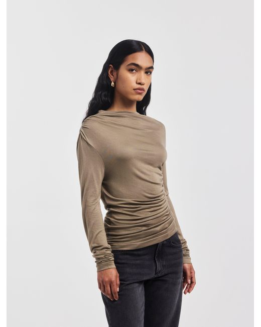 NINETY PERCENT Natural Iphis Draped Long Sleeve Top In Sage