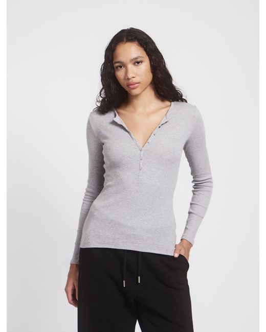 NINETY PERCENT Gray Organic Cotton Ribbed Button Front Top