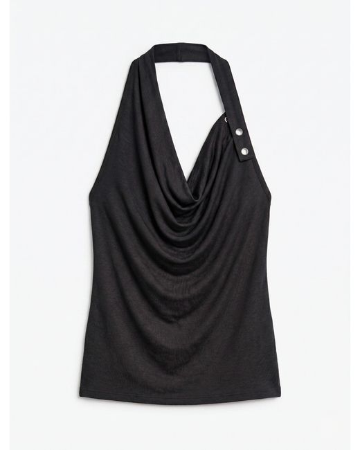 NINETY PERCENT Blue Sierra Drape Front Halter Top In Black