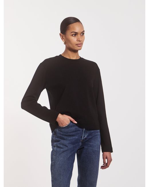 NINETY PERCENT Compact Cotton Long Sleeve T-shirt In Black