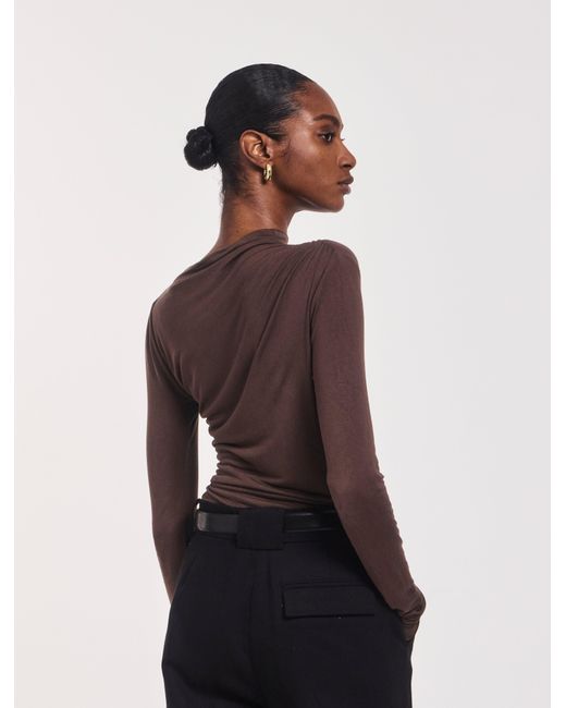 NINETY PERCENT Brown Iphis Draped Long Sleeve Top In Bracken