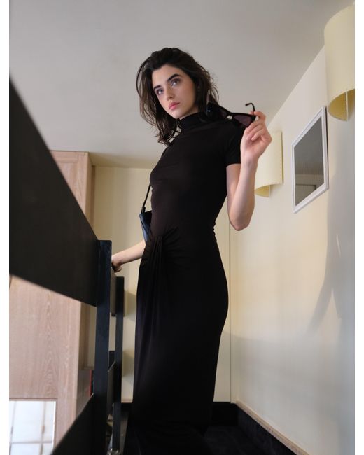 NINETY PERCENT Blue Nell Sarong Skirt Funnel Neck Dress In Black