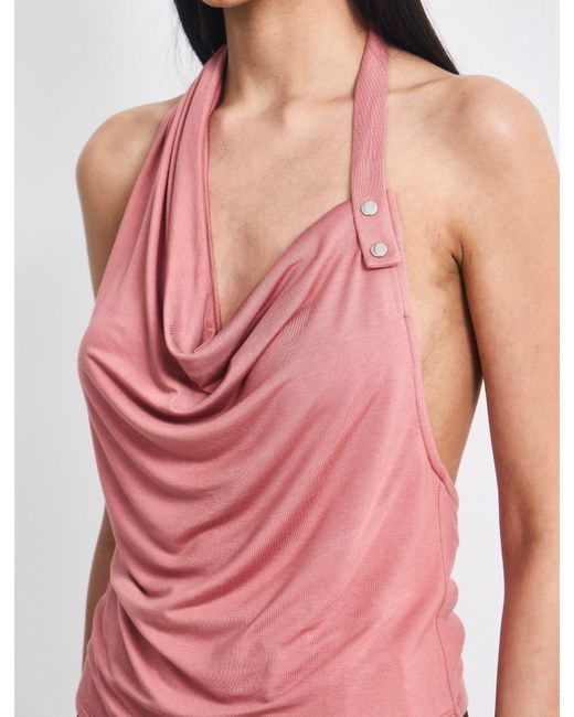 NINETY PERCENT Red Sierra Drape Front Halter Top In Melon