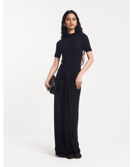 NINETY PERCENT Blue Nell Sarong Skirt Funnel Neck Dress In Black