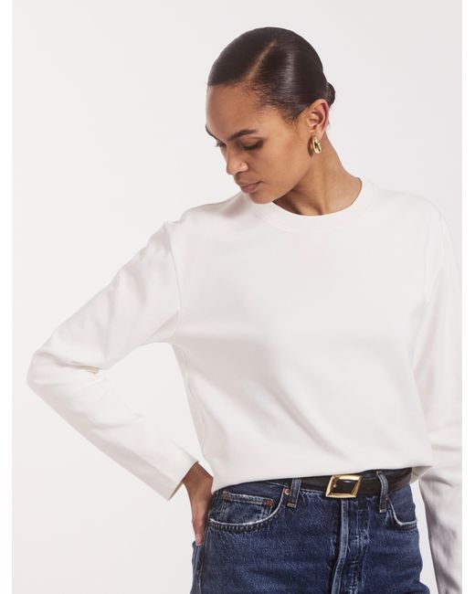 NINETY PERCENT Compact Cotton Long Sleeve T-shirt In Off White
