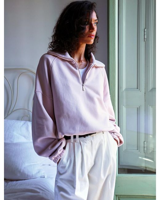 NINETY PERCENT Blue Classic Half Zip Sweatshirt In Dusk Pink
