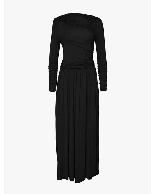 NINETY PERCENT Romy Long Sleeve Draped Dress In Black