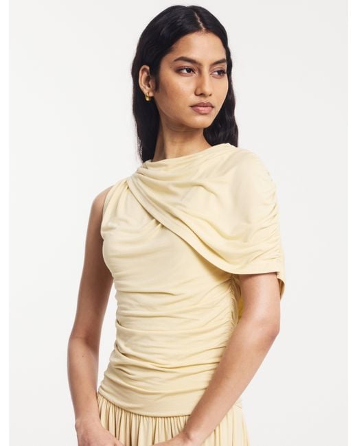 NINETY PERCENT Natural Mila Asymmetrical Caped Shoulder Maxi Dress In Butter Milk