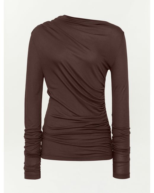 NINETY PERCENT Brown Iphis Draped Long Sleeve Top In Bracken