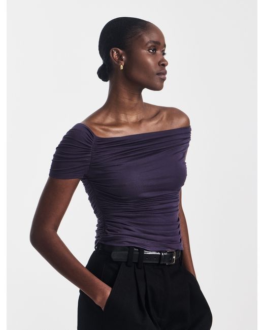 NINETY PERCENT Blue Katie Ruched Top In Aubergine