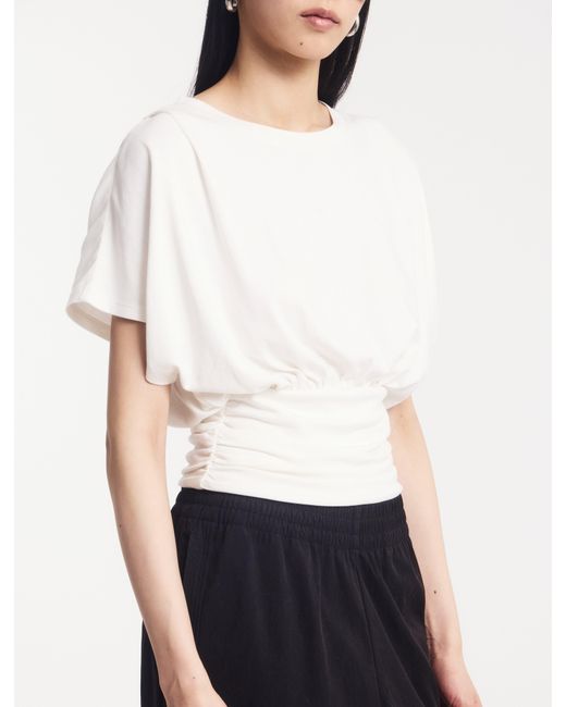 NINETY PERCENT White Wren Rouch Hem Tee In Chalk