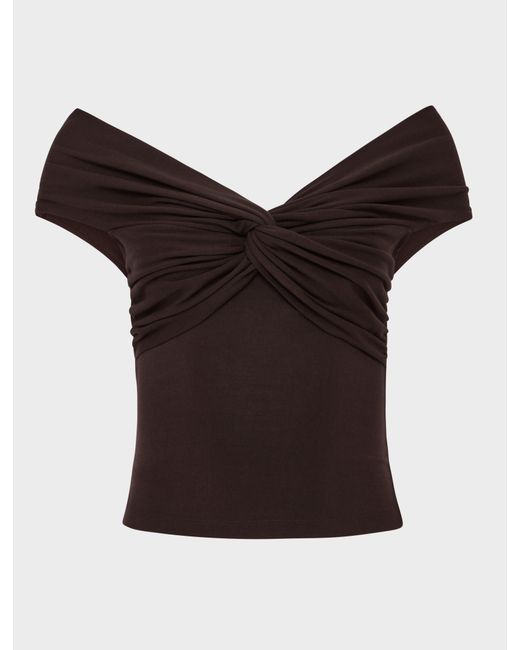 NINETY PERCENT Black Laila Twist Front Top In Bitter Chocolate