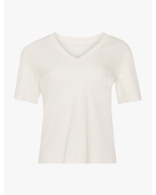 NINETY PERCENT Compact Cotton V Neck T-shirt In Off White