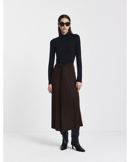 NINETY PERCENT Black Sadie Twist Midi Skirt In Bitter Chocolate