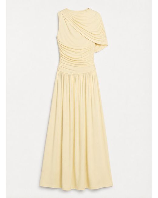 NINETY PERCENT Natural Mila Asymmetrical Caped Shoulder Maxi Dress In Butter Milk