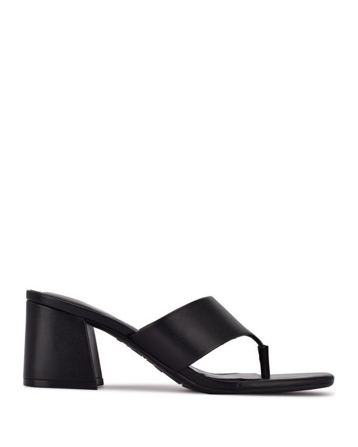 Nine West Gelina 9x9 Block Heel Slide Sandals in Black Leather (Black