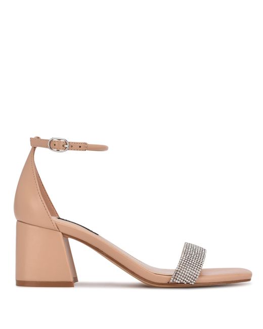 Nine West Gretal Ankle Strap Block Heel Sandals in Nude Crystal (Natural) | Lyst
