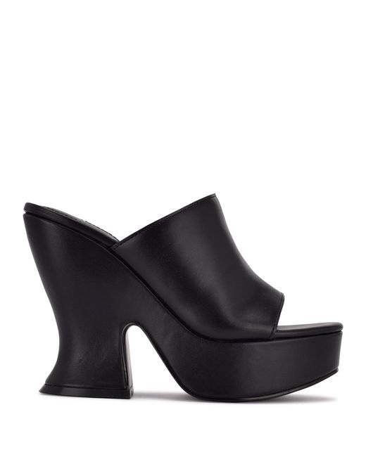 Nine West Flower Platform Slide Sandals in Black | Lyst