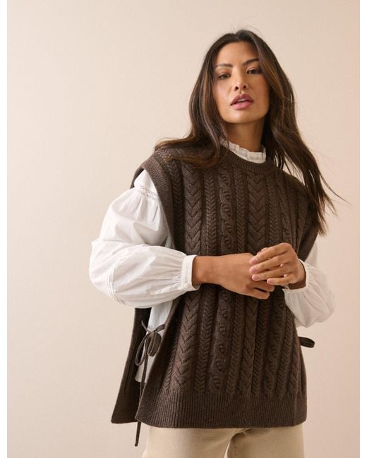 Nobody's Child Natural Chocolate Wool-Blend Cable Knit Vest