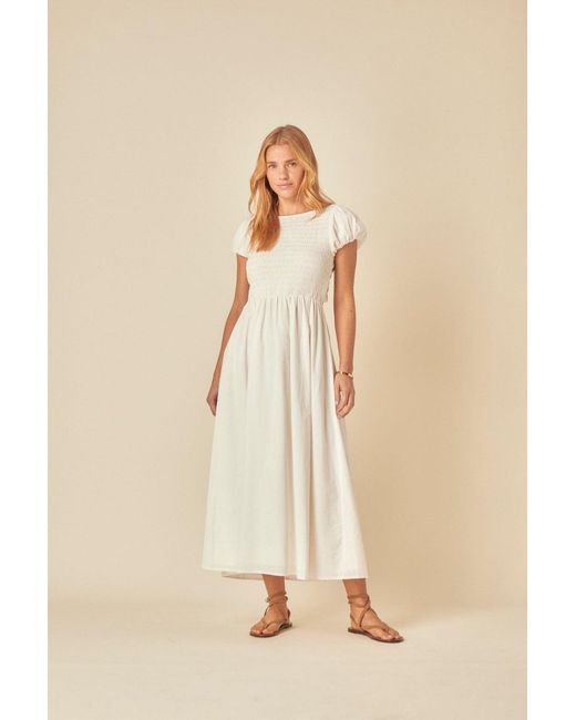 Nobody's Child Natural Shirred Puff Sleeve Sasha Midi Dress