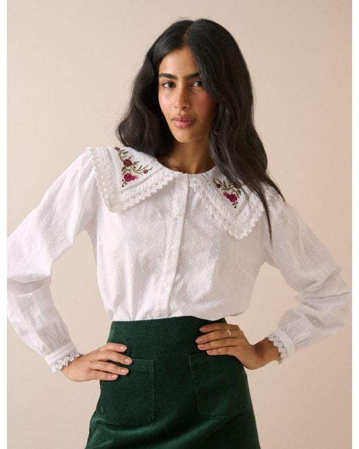 Nobody's Child Natural Embroidered Oversized Collar Blouse